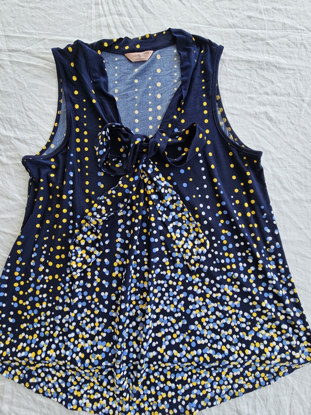 SJS Navy Polka Dot Tie-Neck Sleeveless Top Size Petite XL